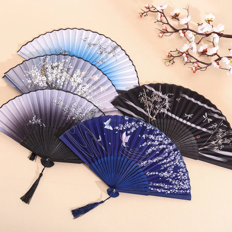 Retro Chinese Style Folding Fan Bamboo Skeleton Hand Held Fan Floral Dance Performances Custom Art Props Wedding Gift For Guest