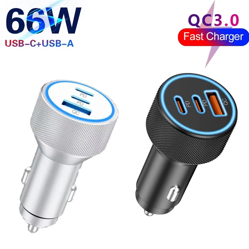 3-Port 67W Car Charger Mini Dual PD QC Fast Charging Adapter DC12V-24V Car Max 67W for iPhone 17 Samsung Huawei