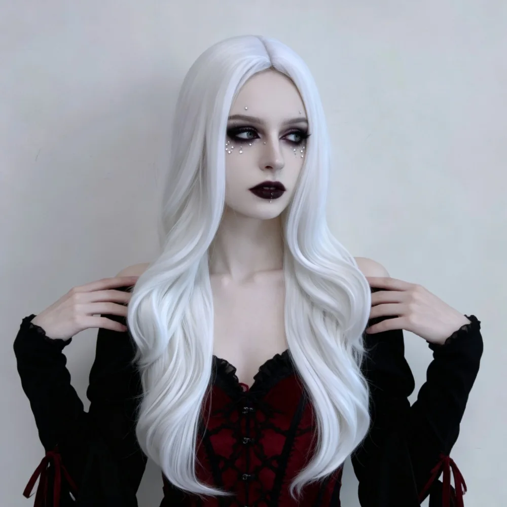 Weiße Kunsthaarperücke – Halloween-Frisur, Gothic-Mädchen-Cosplay-Perücke für Rollenspiele – für den täglichen Gebrauch – Perücke aus hitzebeständigem Kunsthaar. – Detail 5