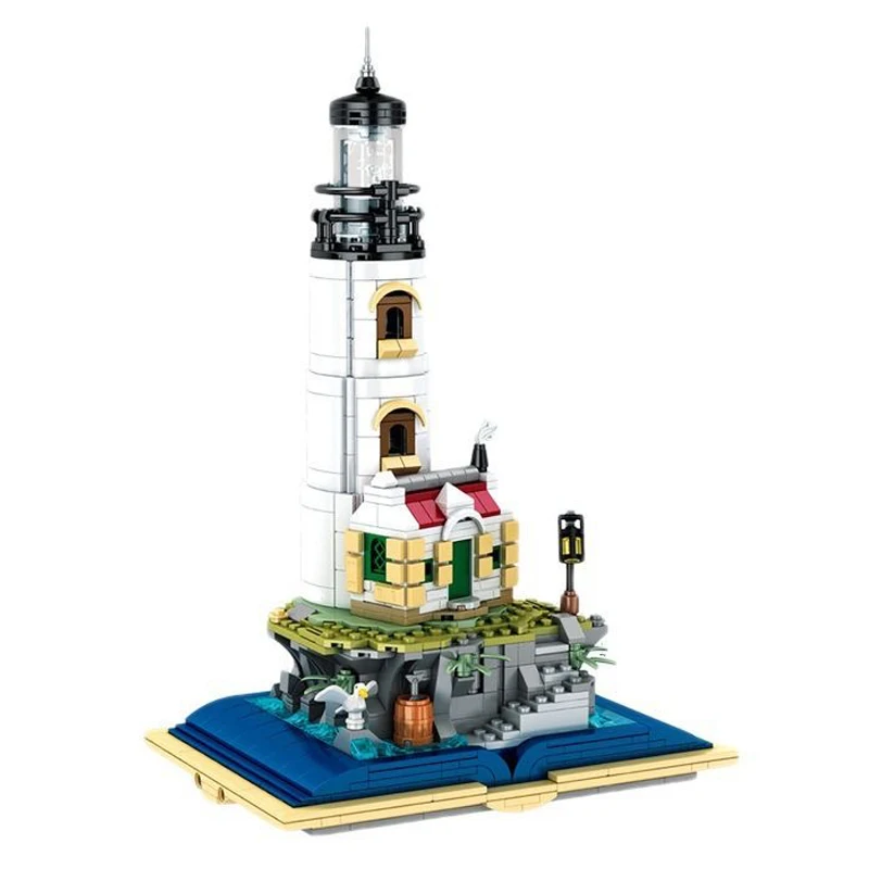 1016PCS Sea Island Electric Lighthouse Building Blocks Fisherman\'s Hut Light House Assembly Model Idea Decoration Children Gifts