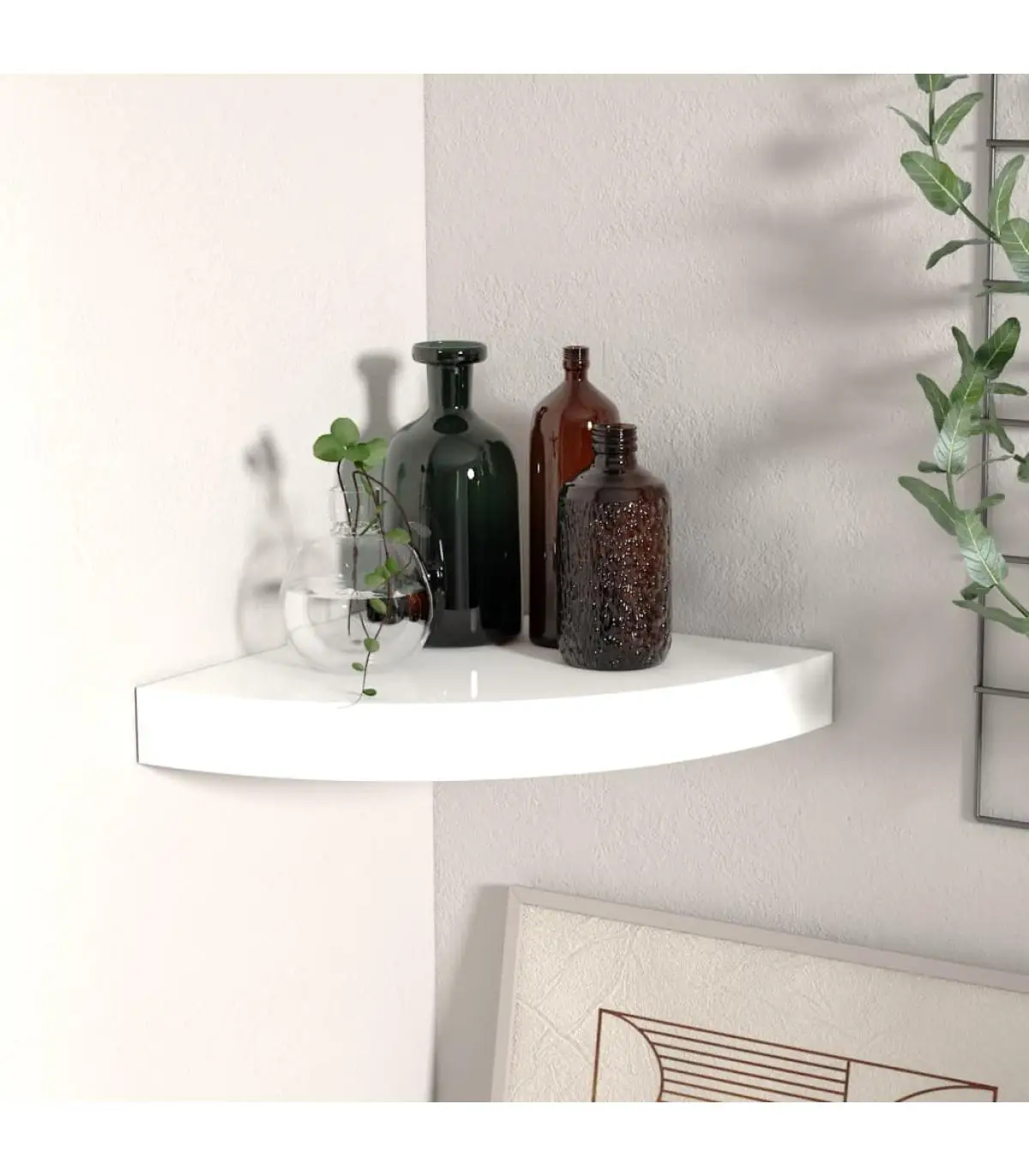 25x25x3,8 cm MDF glitter white corner floating shelf and shelves