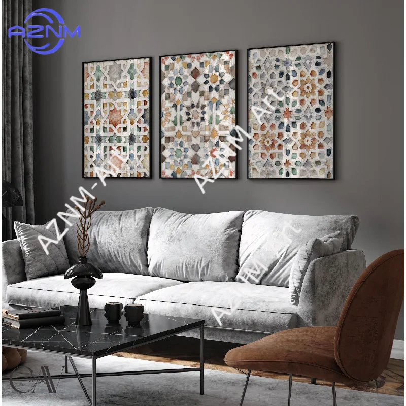 1/3PcsAlhambra Tile Inspired Watercolor  Muslim Arabic Decor