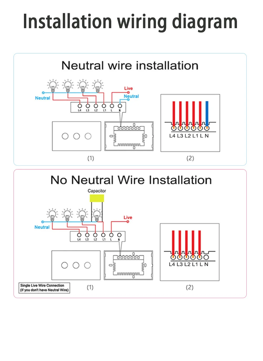 Matter WiFi Smart Switch 1/2/3/4 Gang EU Smart Home Touch Switch cavo neutro/nessun cavo neutro per Homekit SmartThing Alexa Goolg