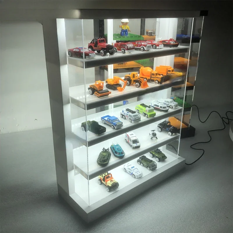 White or Black Acrylic 1/18 Scale Model Car Deluxe Display Case with LED Light