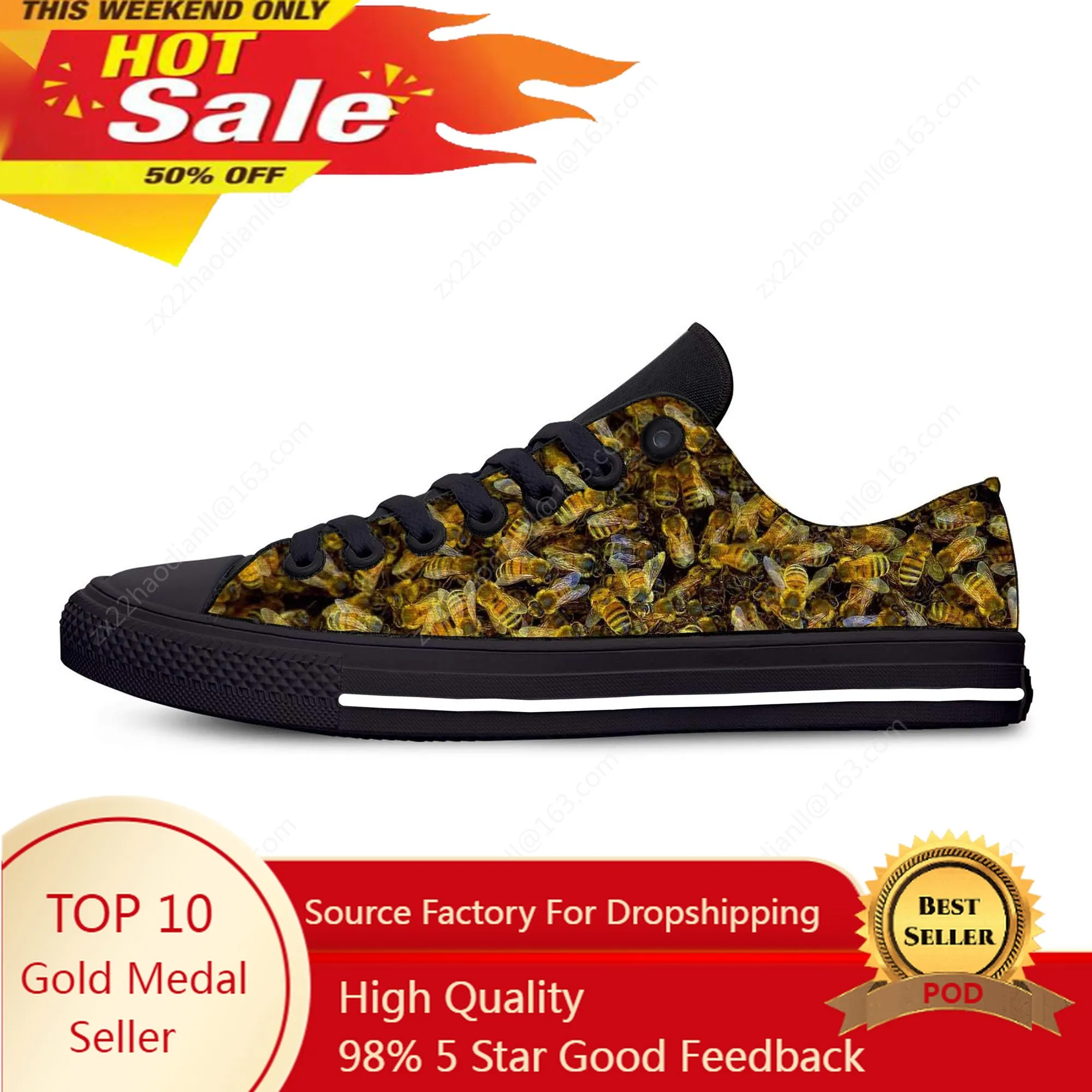 

Bee Pattern Low Top Sneakers Mens Womens Teenager Cool Casual Shoes Canvas Running Shoes 3D Printed Breathable Lightweight shoe