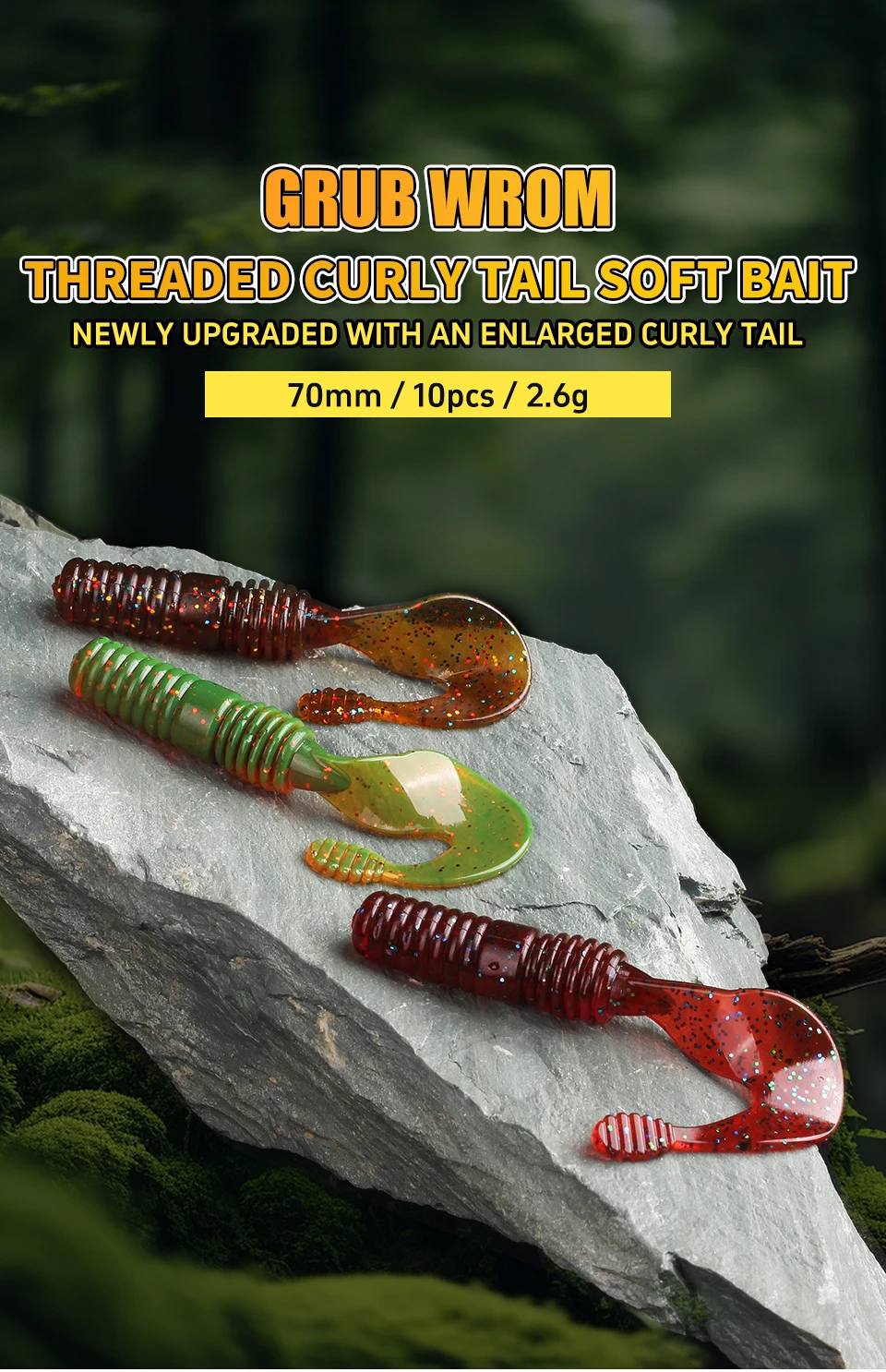 Supercontinent Soft Lure Grub Worm Power Tail 7cm Grub Screw Thread Wobbler Swimbait For Bass Trout