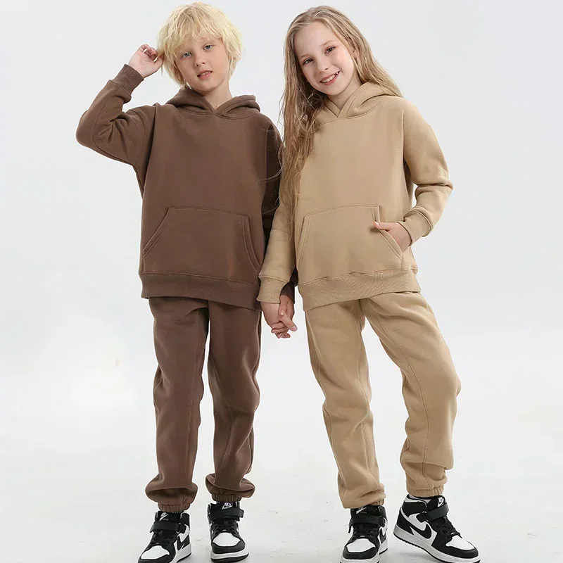 

Winter Thick Fleece Warm Girls Hoodie Sportswear Two-piece Tracksuit for Children Clothes Kids Outfits Young Boys Clothing Set