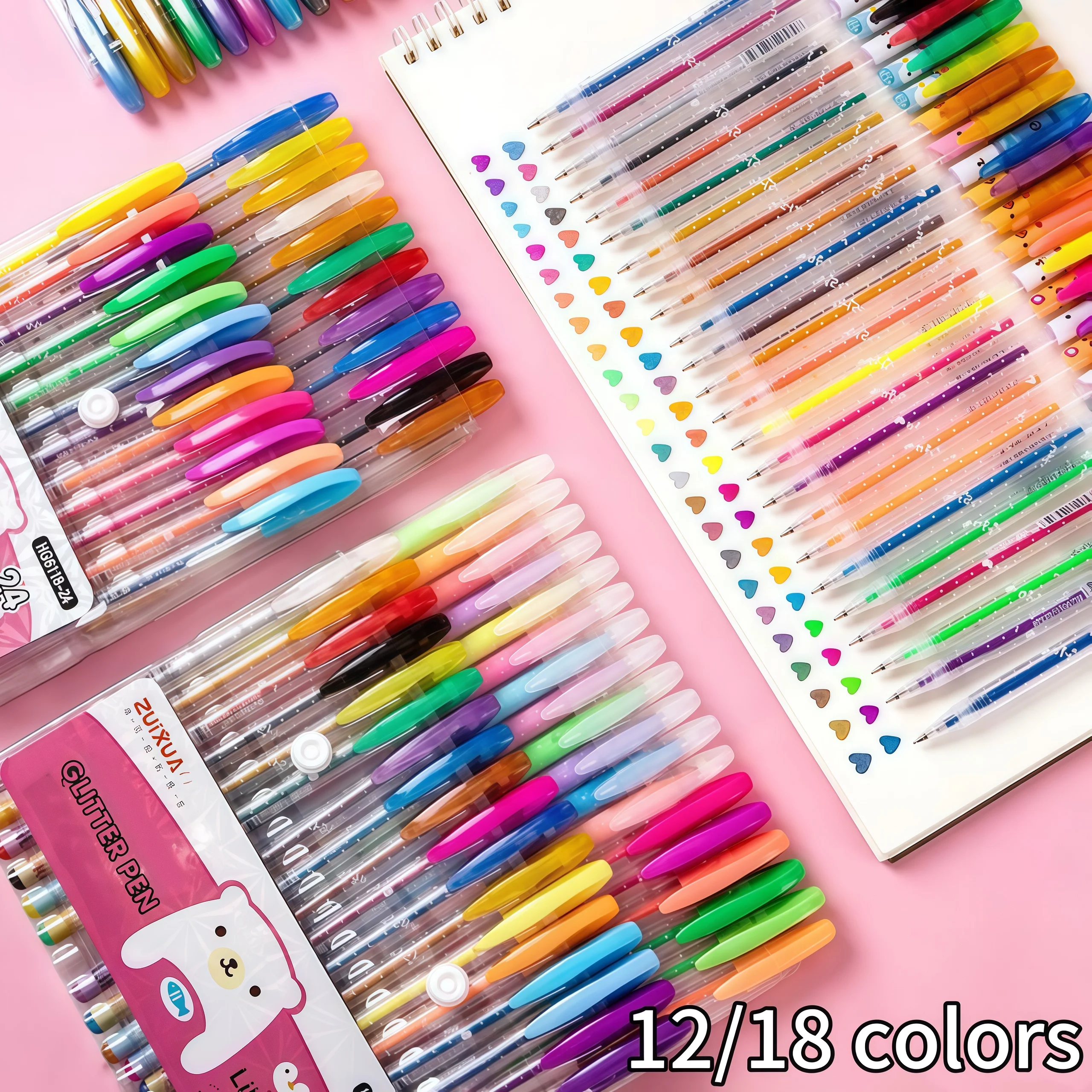 12/18er-Packung bunte Glitzer-Gelstifte, perfekt für Schule, Büro, Malbücher für Erwachsene, Tagebücher und Kunstzeichnungen.
