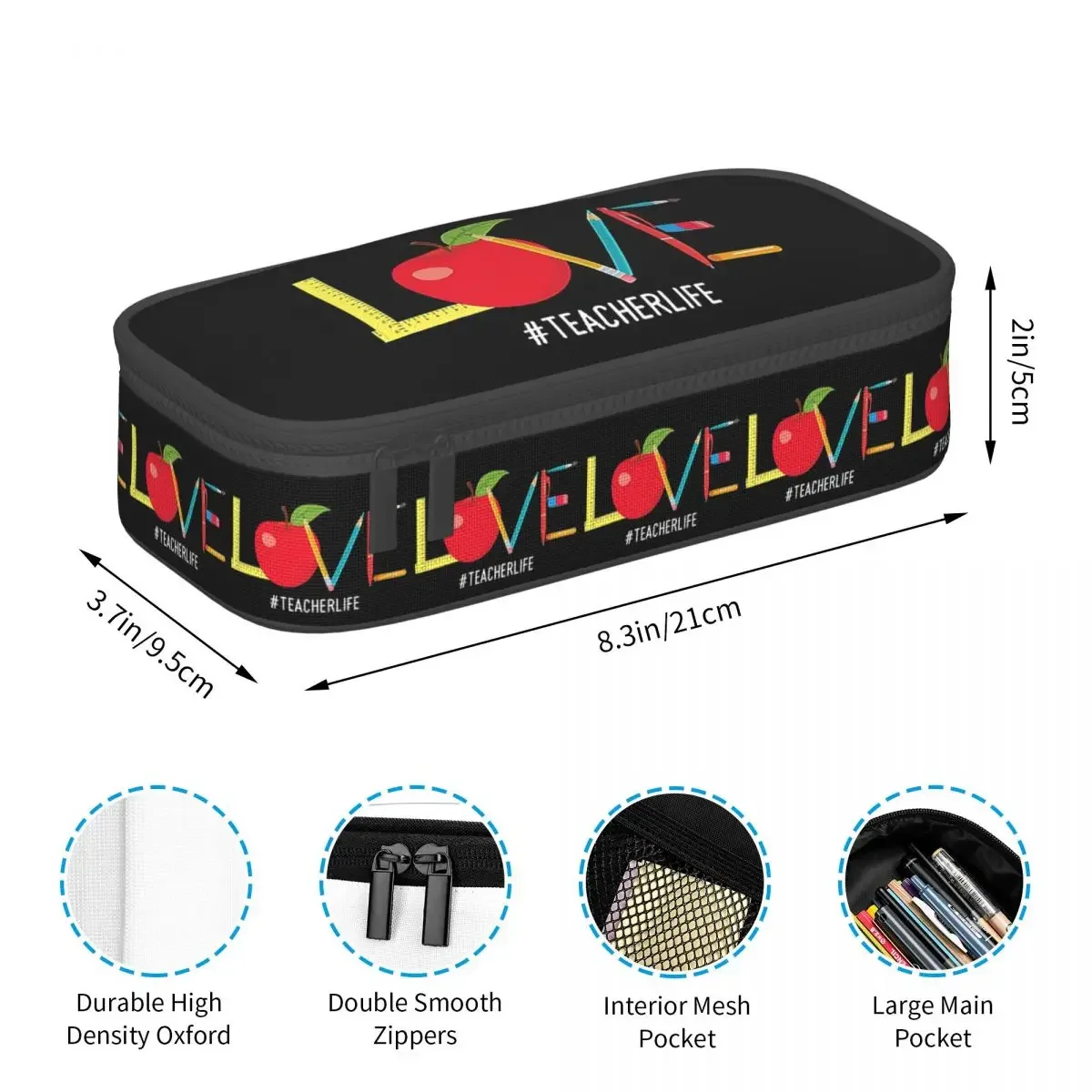 Love Teacher Life Apple Pencil Pencil Case for Students Gifts Pen Box Pencil Bag Stationery Supplies Pen Holder Bag