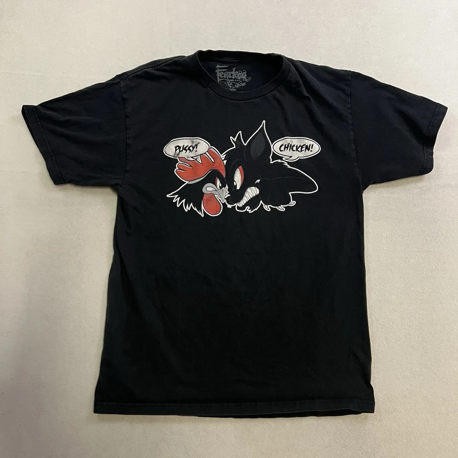 Chemise vintage sans peur pour hommes, grande, noire, rare, poulet, patins, surf, citation drôle