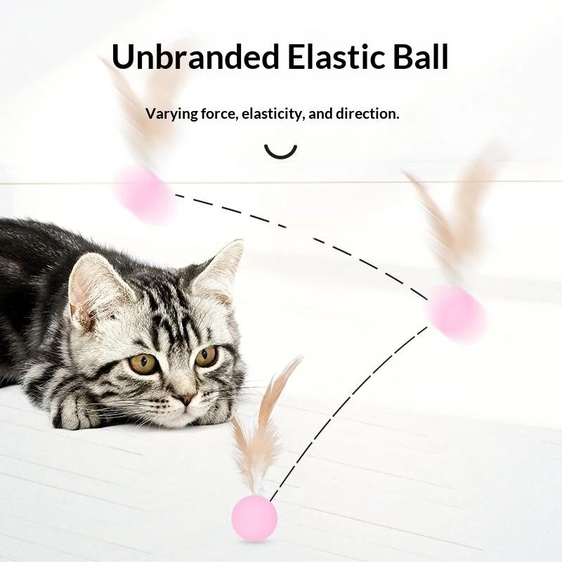 Colorful Feather Elastic Bounce Cat Toy Interactive Kitten Play Ball Durable Chew Toy For Indoor Cats Entertainment Supplies