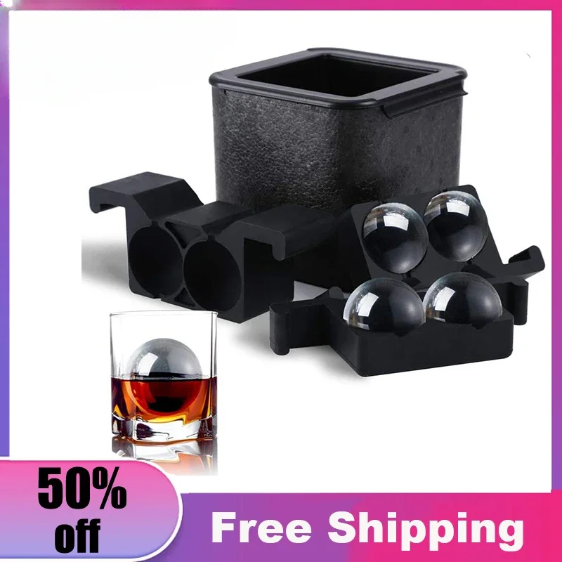 

4 Ball Ice Maker Eco-Friendly Crystal Clear Ice Ball Press Spherical Whiskey Tray Mould Bubble-Free Cube Maker Ice Box Mold