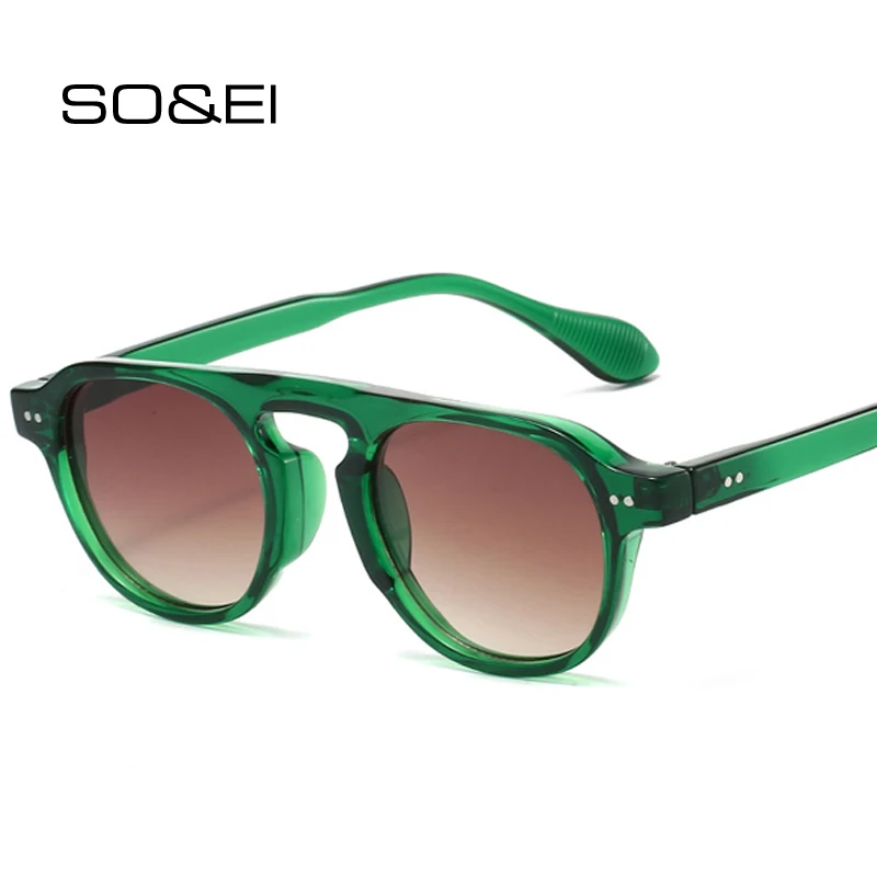 

SO&EI Retro Rivets Square Sunglasses Women Shades UV400 Fashion Men Clear Lens Frame