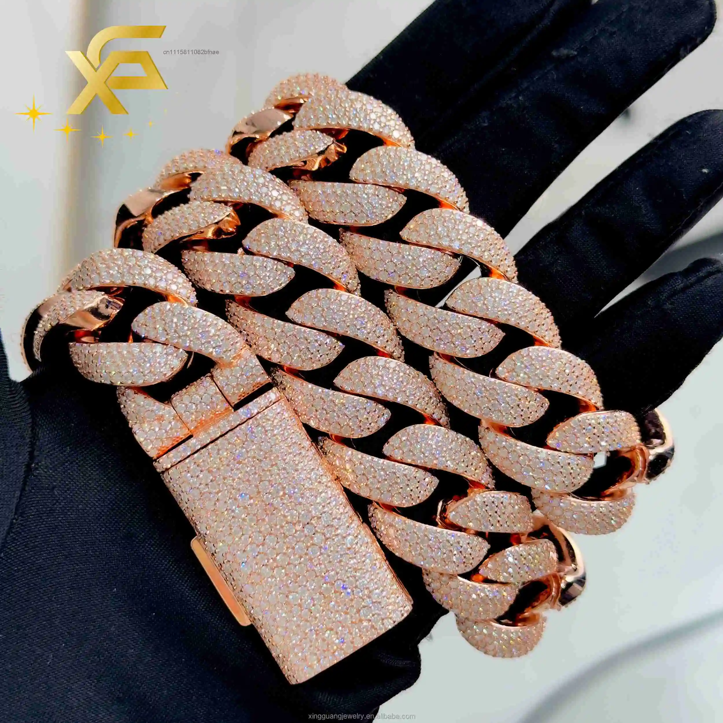 Hip Hop Rose Gold Heavy Weight 20mm 22mm Full Iced Out Cuban Link Plated 925 Silver Pass Diamond VVS Moissanite Chains Necklace，