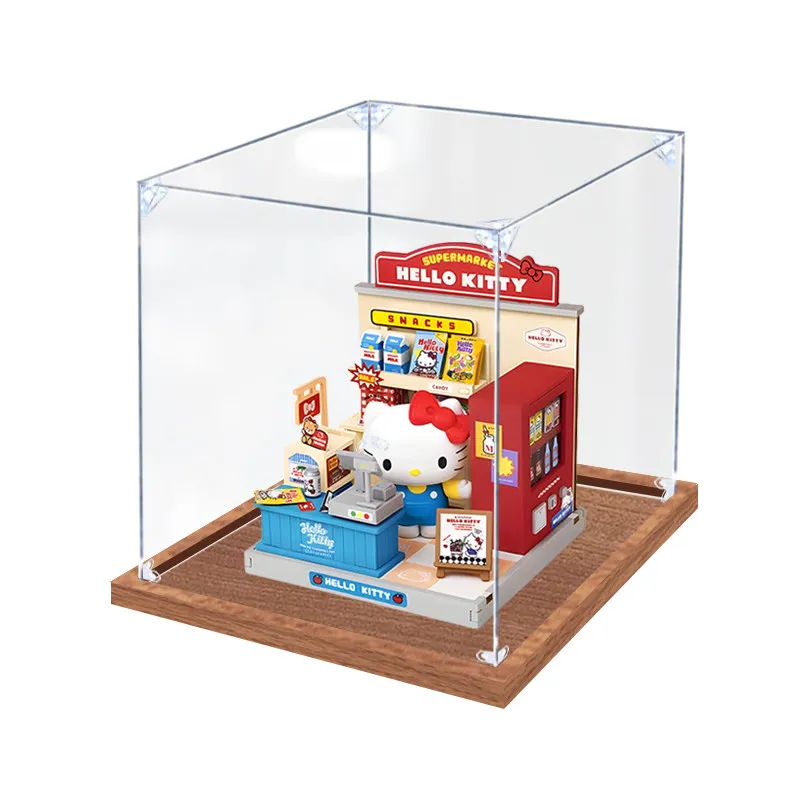 15X15X15cm Acrylic display box suitable for Sanrio family's Kitty Cat supermarket snack store building block model figurines