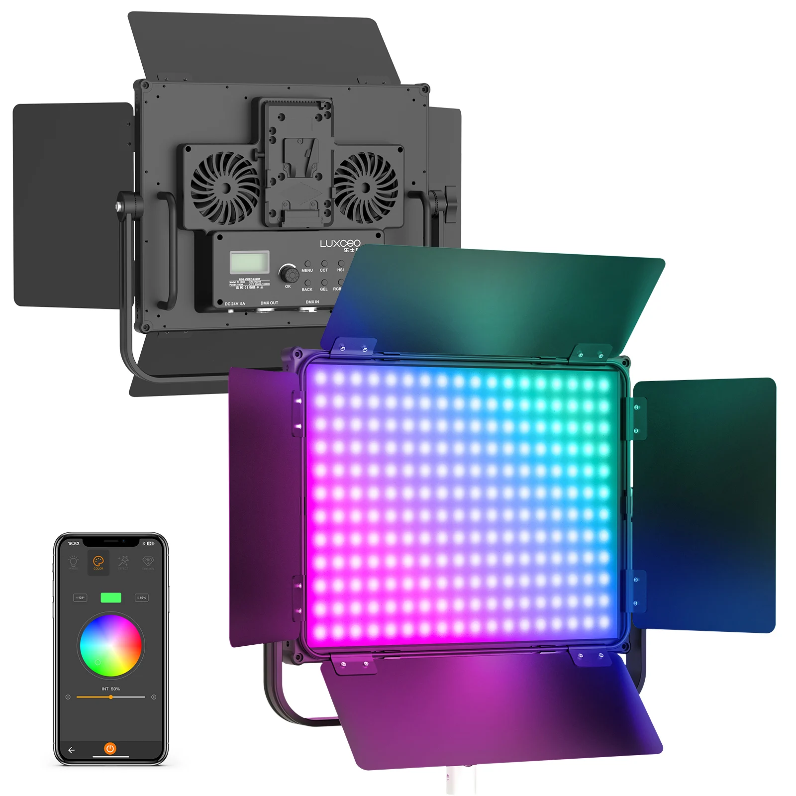 LUXCEO FL100R RGB Video Light LED Panel 100W 7800lm 2000-10000K APP Control Lamp for Photography Studio Bar Party Stage Lighting