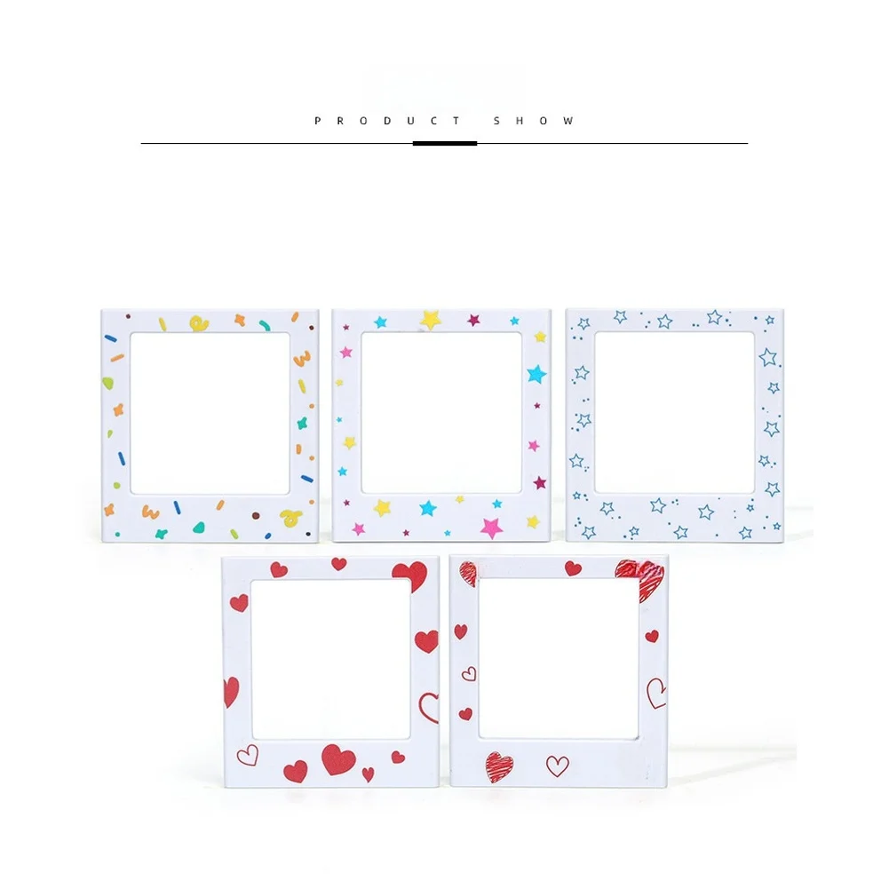 Square Magnetic Frames for For INSTANT Pictures 5 Pieces with Cartoon Heart and Star Design for Metal Placement