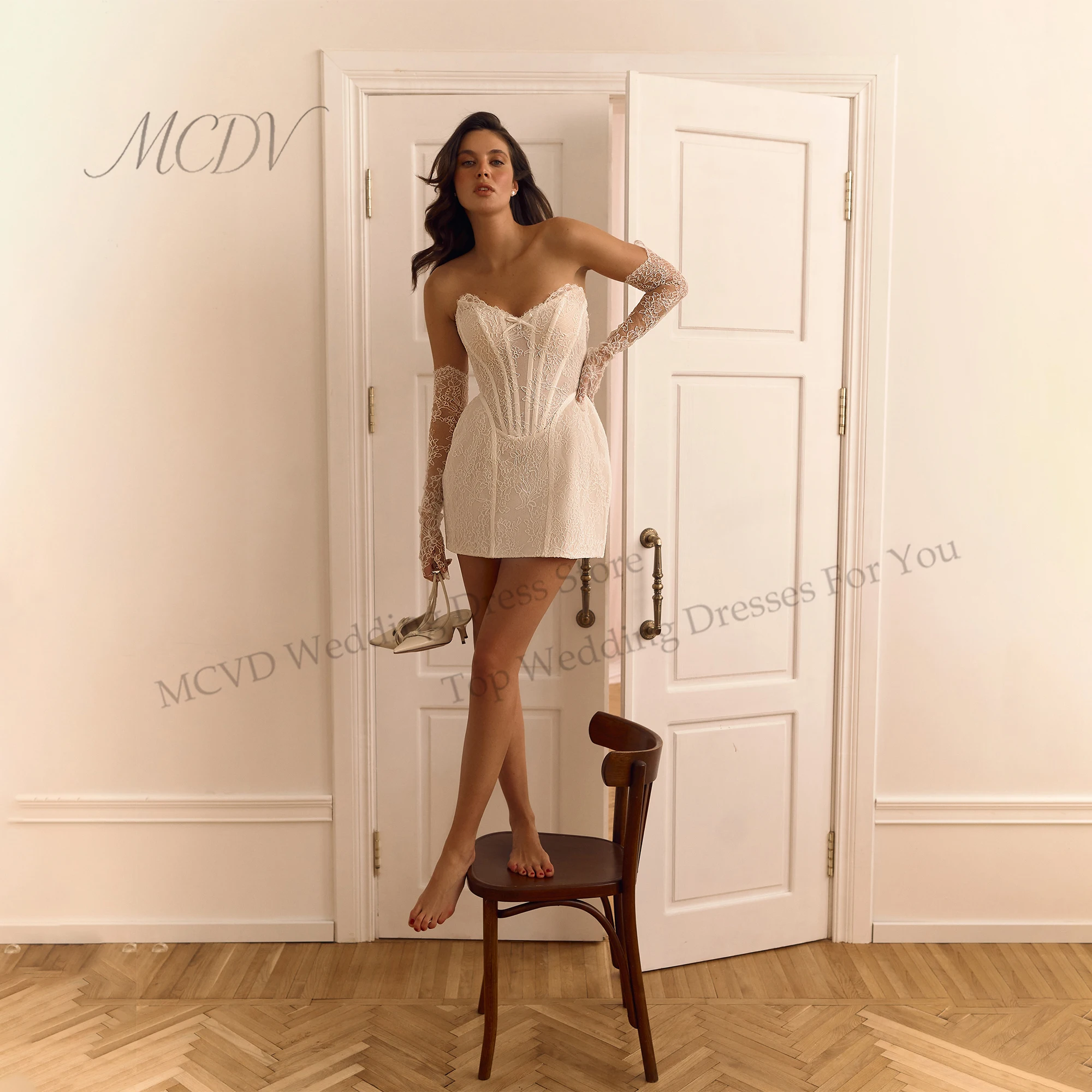 Civil Lace Wedding Gown Sweetheart Straight Zipper Back Mini Short Bridal Reception Dress Vestido Novia Above Knee Customized