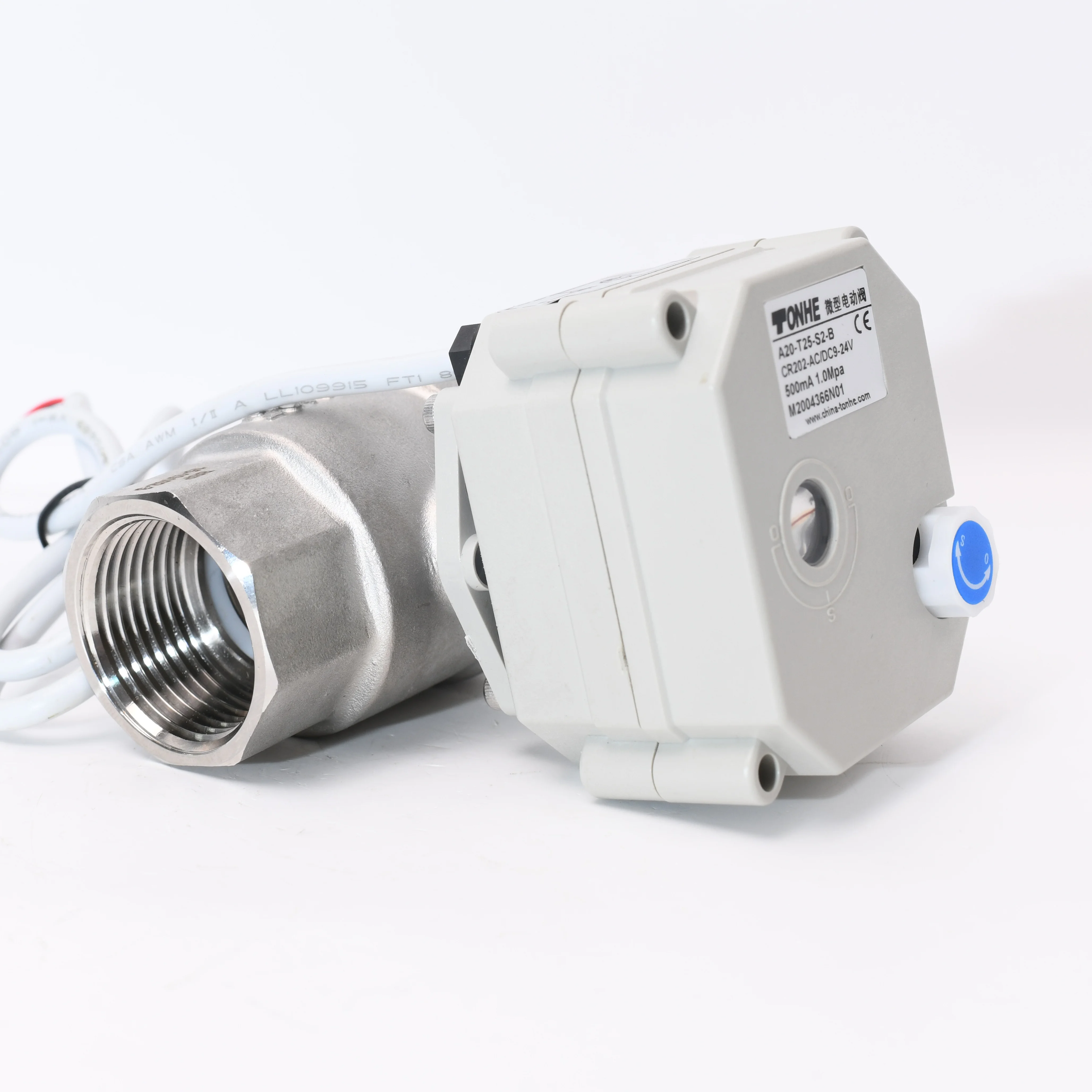 2 Way  Spring Return AC220V Stainless Steel304 Motorized Water Ball Valve with Manual Override