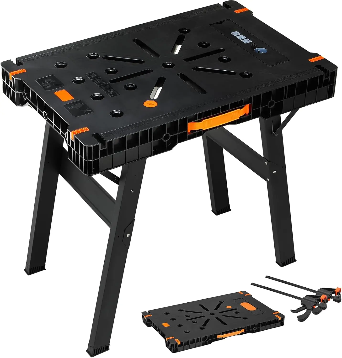 Folding Work Table 330 lb 34 x 22 Inch Clamps Power Strip Folding Workbench Two Clamps Power Strip Stable Setup Garage Projects