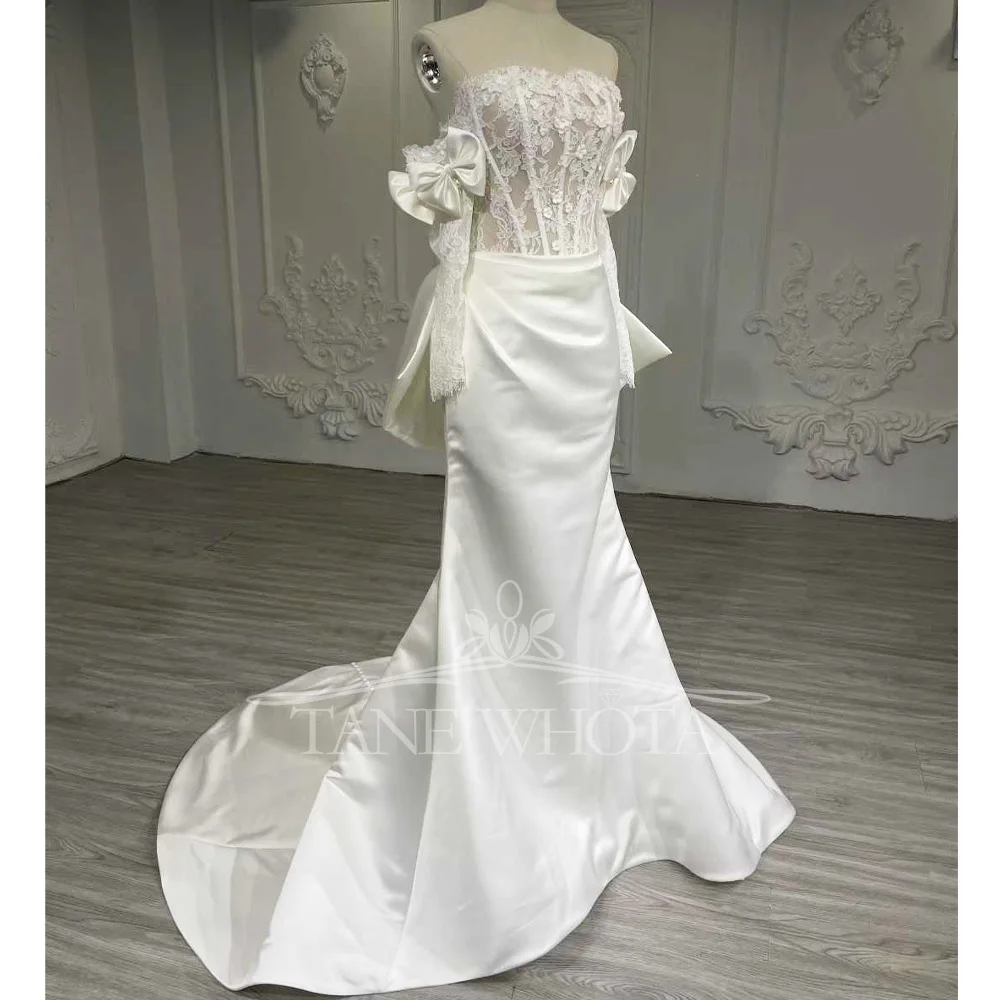Abito da sposa sexy di lusso con scollo a cuore e applicazioni sul retro con fiocco Abito da sposa personalizzato Hochzeitskleid per spose eleganti