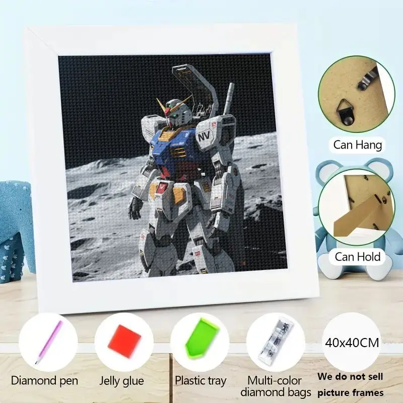 

1 шт. 5D DIY Full Drill Diamond Painting Kit, Gundam Mecha Robot On Moon Landscape Diamond Art, научно-фантастическое аниме Настенный декор Вышивка
