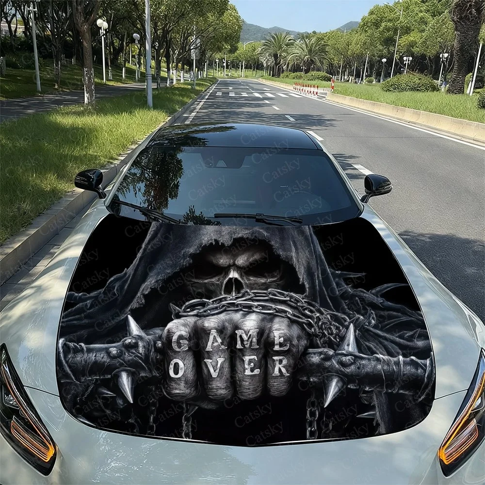 

Grim Reaper Skull Car Hood Sticker PVC Self Waterproof Stick,Striking Auto Exterior Accessories Decor Protect Gift for Car Lover