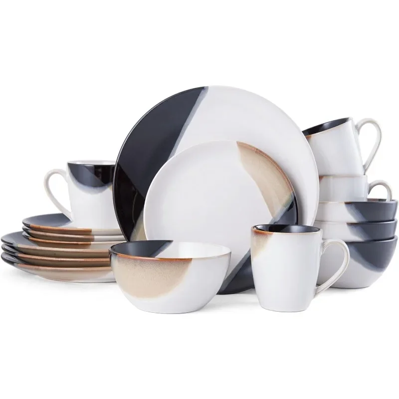 

Gourmet Basics By Mikasa 5216706 Caden 16-Piece Dinnerware Set Service for 4 - Assorted Dishes and Plates Sets