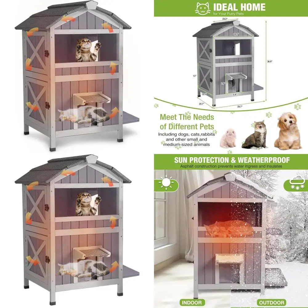

Elevated Insulated Outdoor Cat House with Acrylic Window, 2 Doors, 28.7L x 24.2D x 36.8H