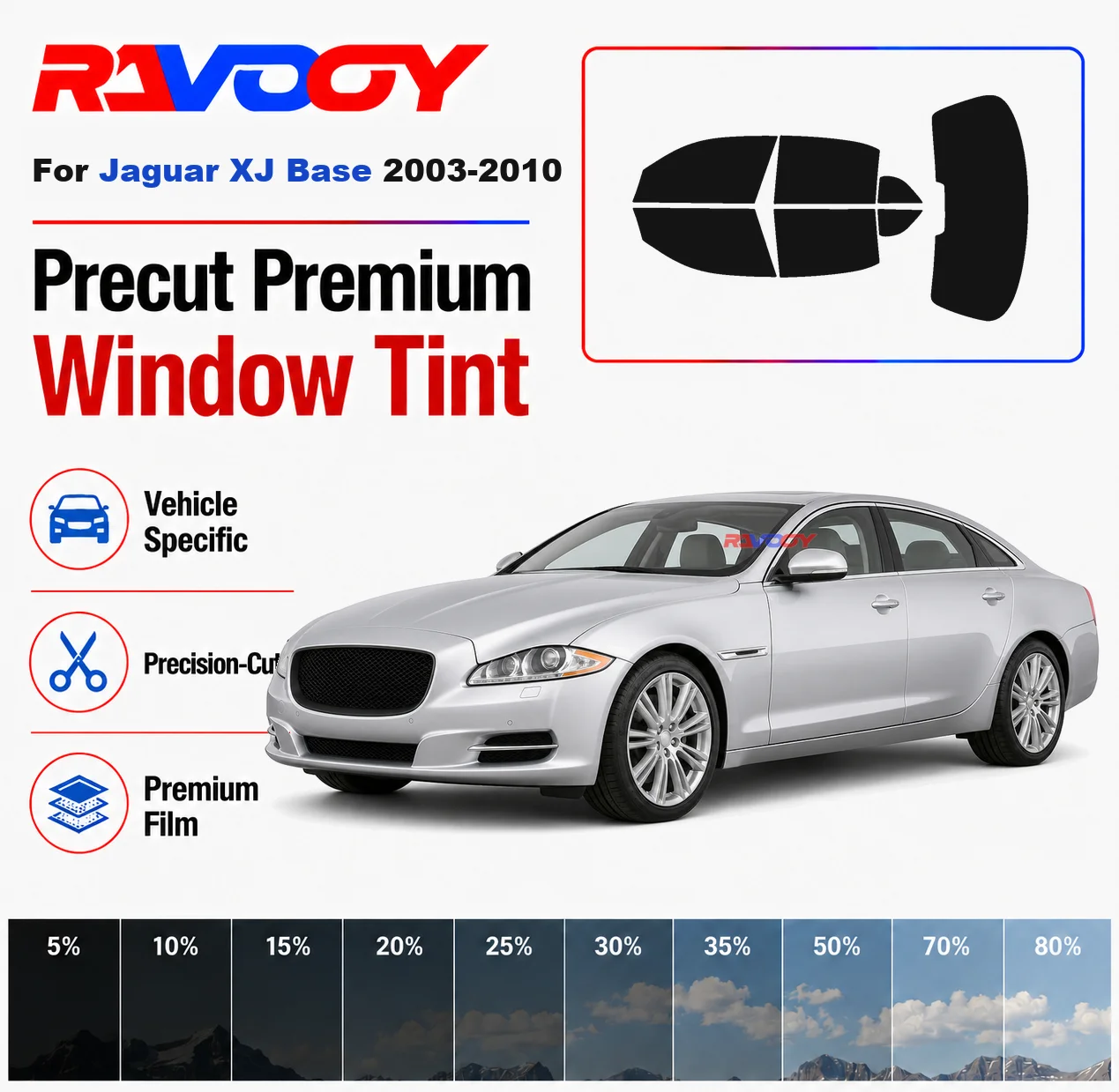 

Premium Precut Window Tint Kit Front Rear Windows Rear Windshield For Jaguar XJ Base 2003-2010 Complete Set Nano Ceramic Film