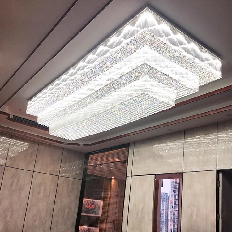 Customized Modern K9 Crystal LED Ceiling Light Design Square Villa Hotel Lobby Luxury Lights for Home Ceiling Pendant Light
