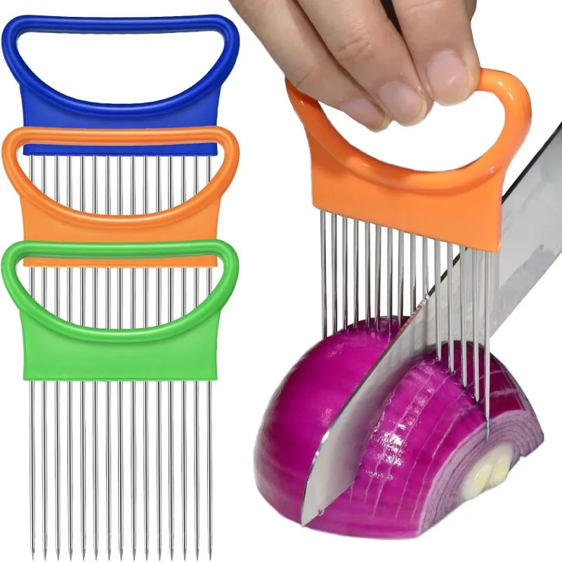 1/2/3/4 Uds. Rebanadas de cebollas sin esfuerzo con esta 1 rebanador de cebolla colorido cocina soporte de cebolla de patatas fritas de acero inoxidable