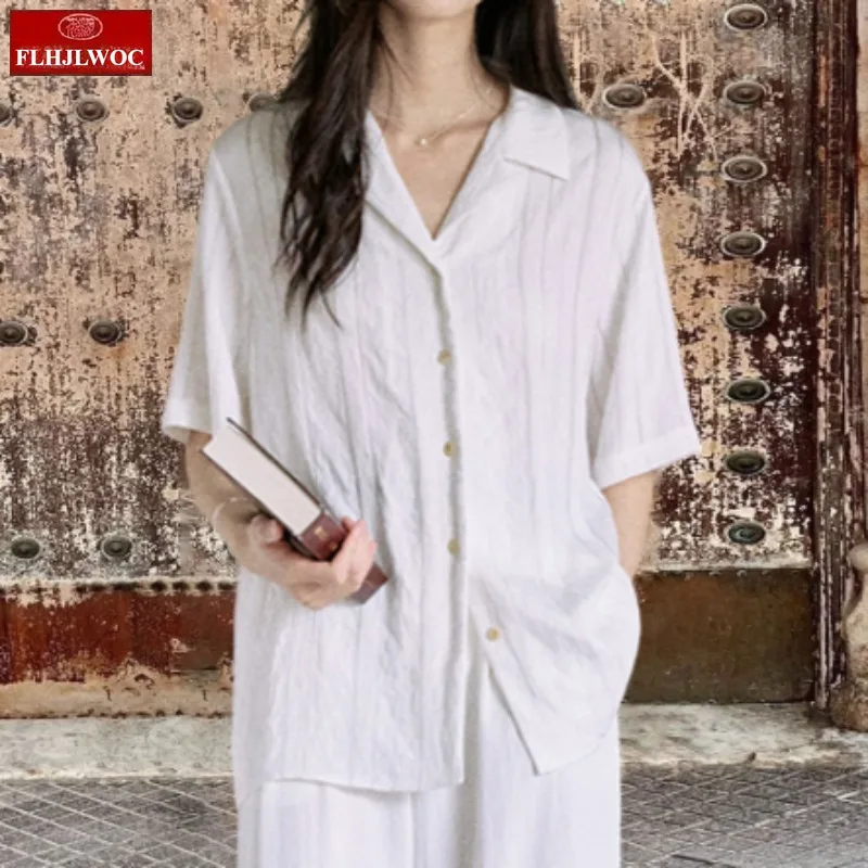 

Cotton Blends Tops Blouses New 2025 Summer Cute Sweet Girls Preppy Style Short Sleeve Retro Vintage Button White Shirts