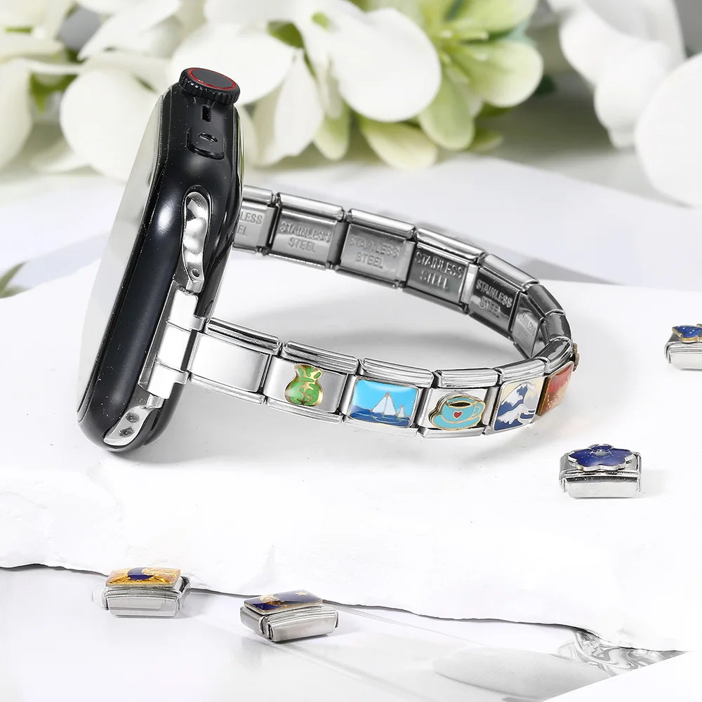 14 mm Armband-Stecker-Adapter, passend für 42/43/44/45/46 mm Smart Watch, italienisches 9-mm-Charm-Armband, Link, DIY-Edelstahl-Schmuck – Detail 1