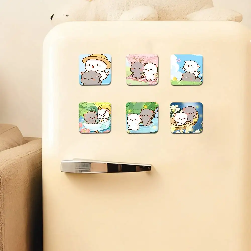 Peach Mochi Cat Cartoon Refrigerator Magnets Personalized Fridge Magnet Square Shape Fridge Refrigerator Wall Door Decoration
