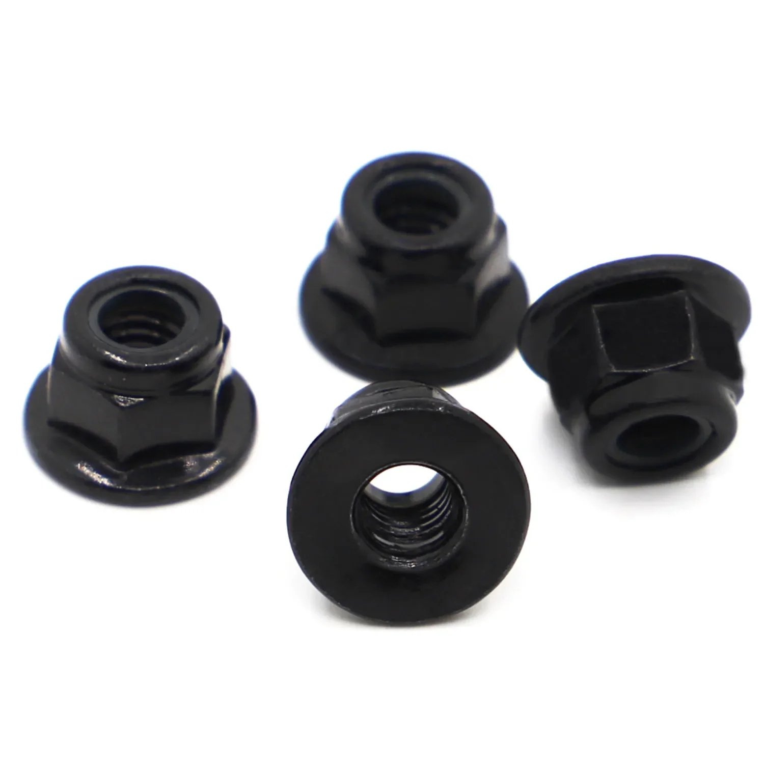 10pcs Black Zinc Plated Carbon Steel Hex Hexagon Nylon Insert Lock Flange Nut Self-locking Nylock Locknut  M3 M4 M5 M6 M8