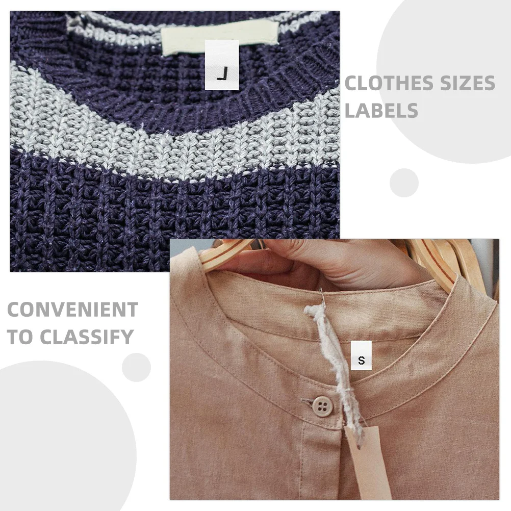 Etichette per taglie da 250 pezzi Etichette per indumenti da cucito Etichette per taglie per vestiti Mini etichette in tessuto lavabile per abbigliamento Artigianato Etichetta per abbigliamento