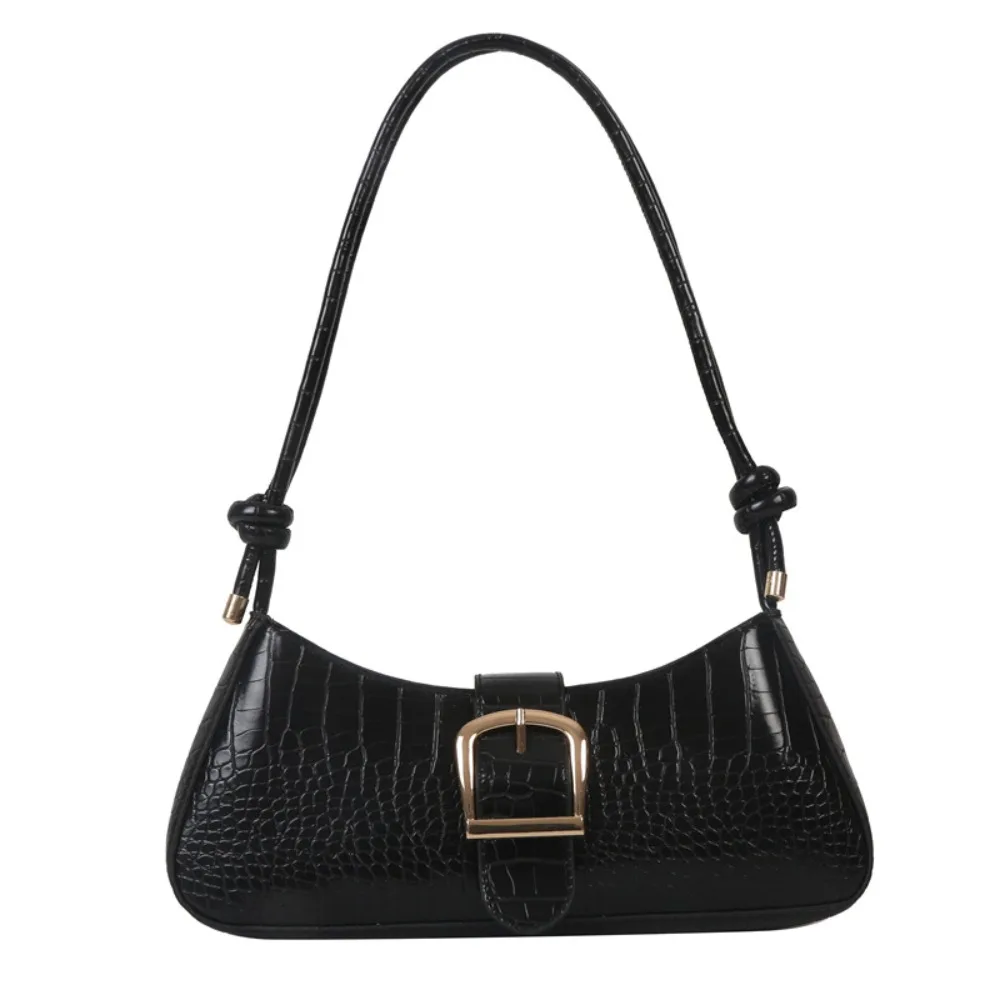 

Vintage Half-moon Underarm Bag Large Capacity Handbag PU Leather Shoulder Bag Fashion Stone Pattern Rectangle Armpit Bag Unisex