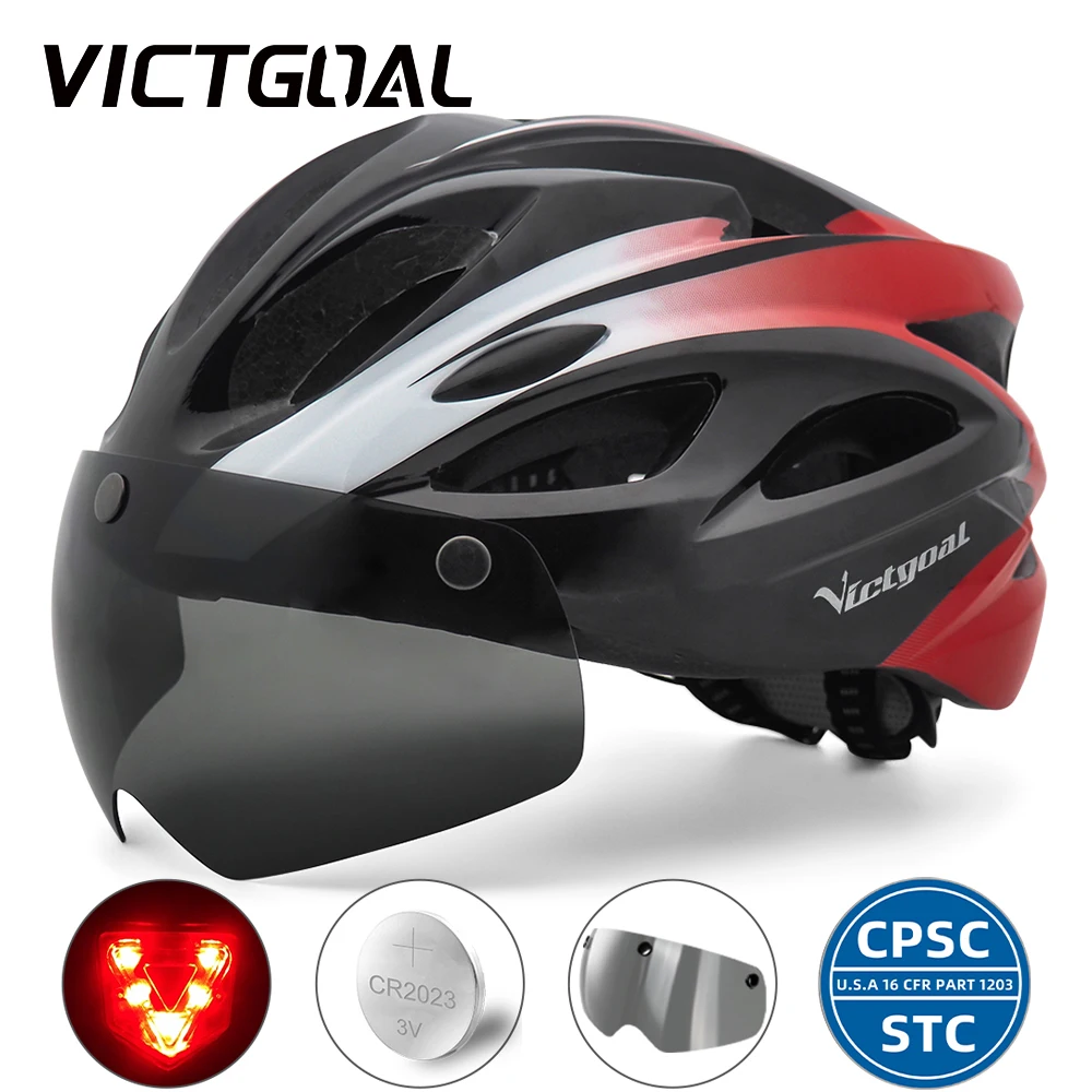 VICTGOAL Bike Helmet Goggles LED Rear Light for Men Women Cycling Helmet Road Bicycle Headgear MTB E-Bike Scotter Protective Cap