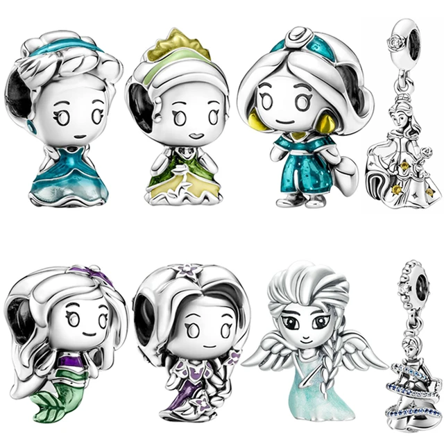 Fit orijinal Pandora Charms bilezik kad nlar icin Disney prenses yasemin Belle Ariel Elsa Elsa kulkedisi boncuk Bijoux yapma DIY AliExpress