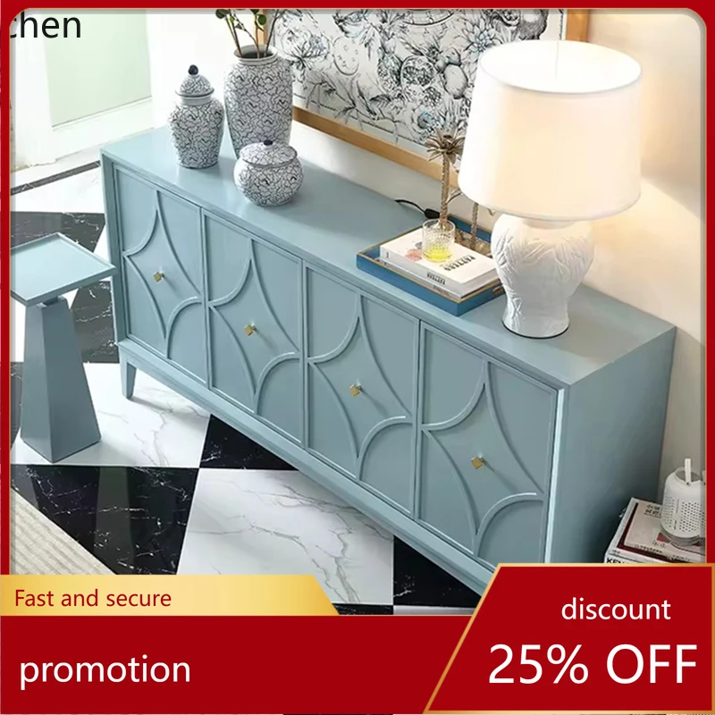 

HT simple style dining side cabinet living room tea side cabinet light luxury white carved entrance decorative cabinet