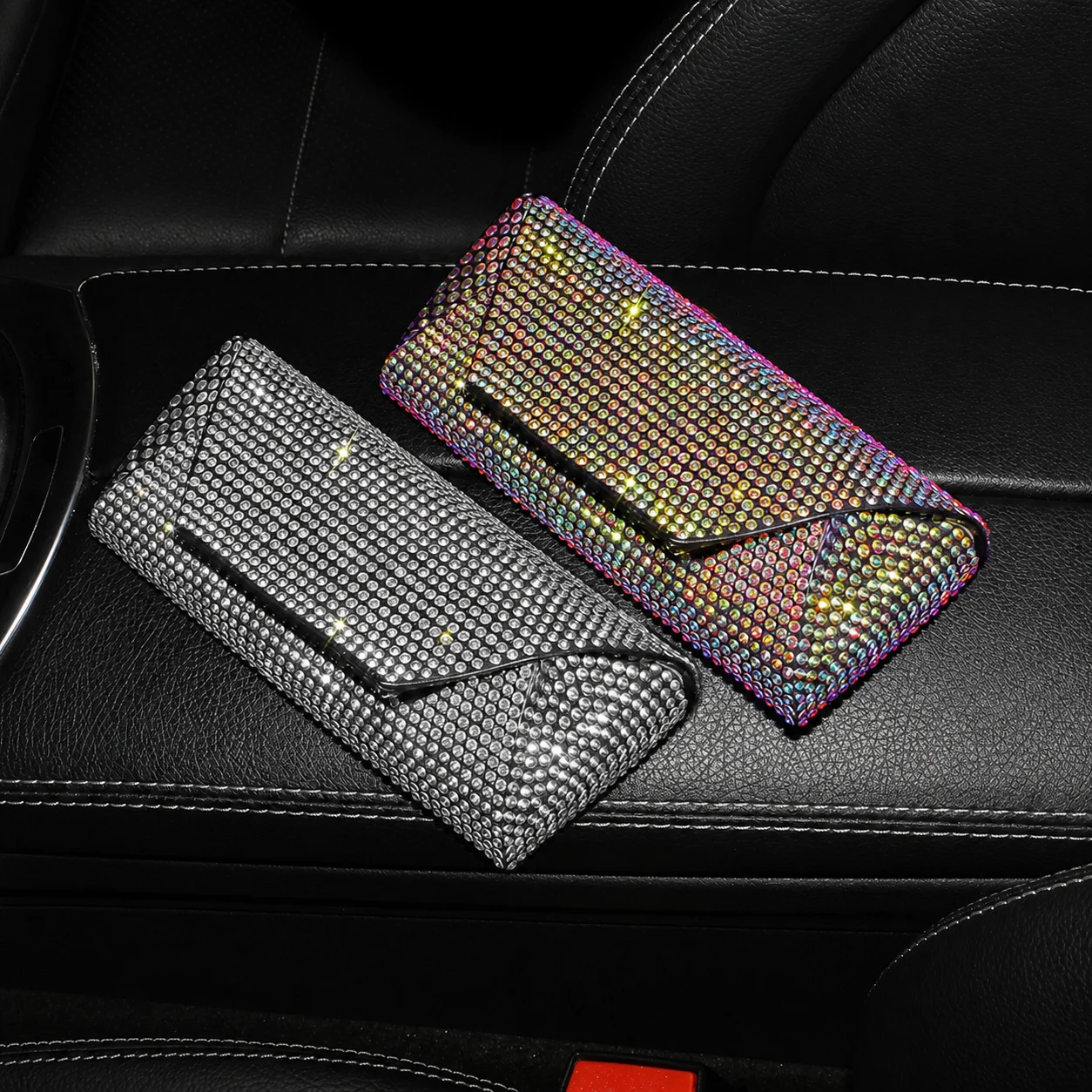 Rhinestone Glasses Case Multiple Color Sun Visor Glasses Case Car Sunglasses Case Stable For Daily Driving Car Sun Visor Car