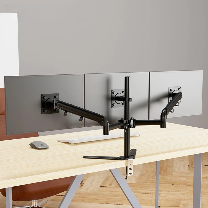 Monitor Stand Triple Screen Arm Height Adjustable Telescopic Bracket Fit 17 To 32 Inch Desk Screen Office Desktop Support Gear