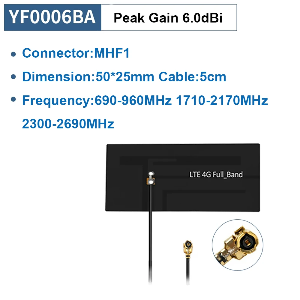 2PCS Quectel YF006BA 4G Adhesive Mount Flexible FPC+Cable Monopole Embedded Antenna Full band 698-2700MHz MHF1 RF1.13 5cm Cable