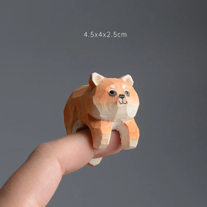 

Wooden Dog Shiba Inu Ornament Cute Small Dogs Handmade Wood Statues Doll Figurines Computer Screen Cup Decorations Crafts Toys