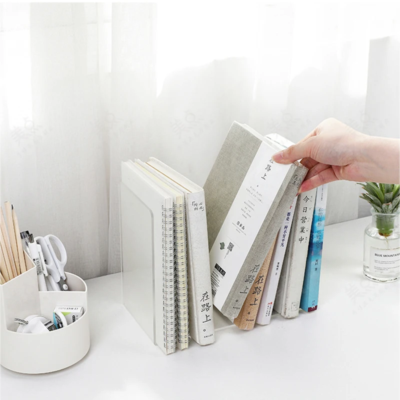 1PC Clear Acrylic Bookends L-shaped Desk Organizer Desktop Book Holder School Stationery Office Accessories