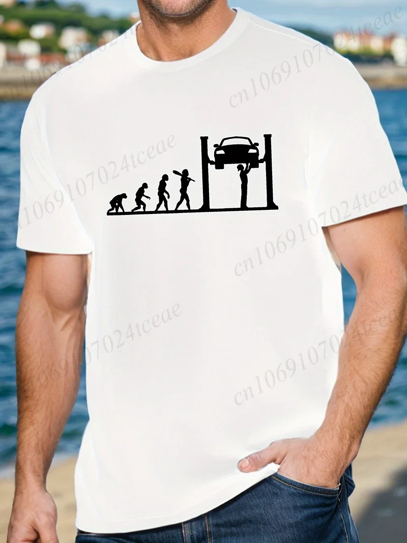 

Summer Men's T-shirt Funny Car Mechanic Evolution Print T-Shirts Men Loose Cool O-neck T Shirt for Men Short Sleeve Male Tee
