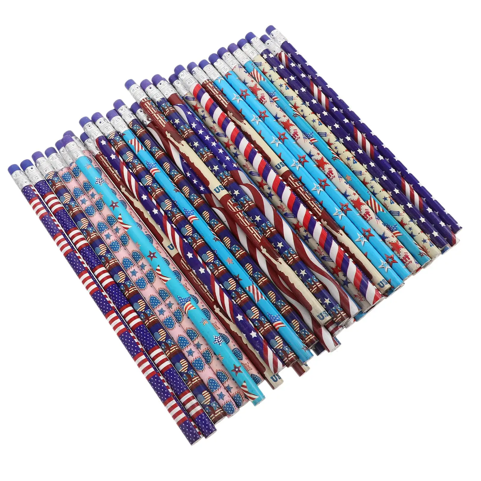 

48 Pcs Festival Pencils USA Flag Colored Wood Bulk Drawing School Office Home Use Smooth Writing Sturdy Portable