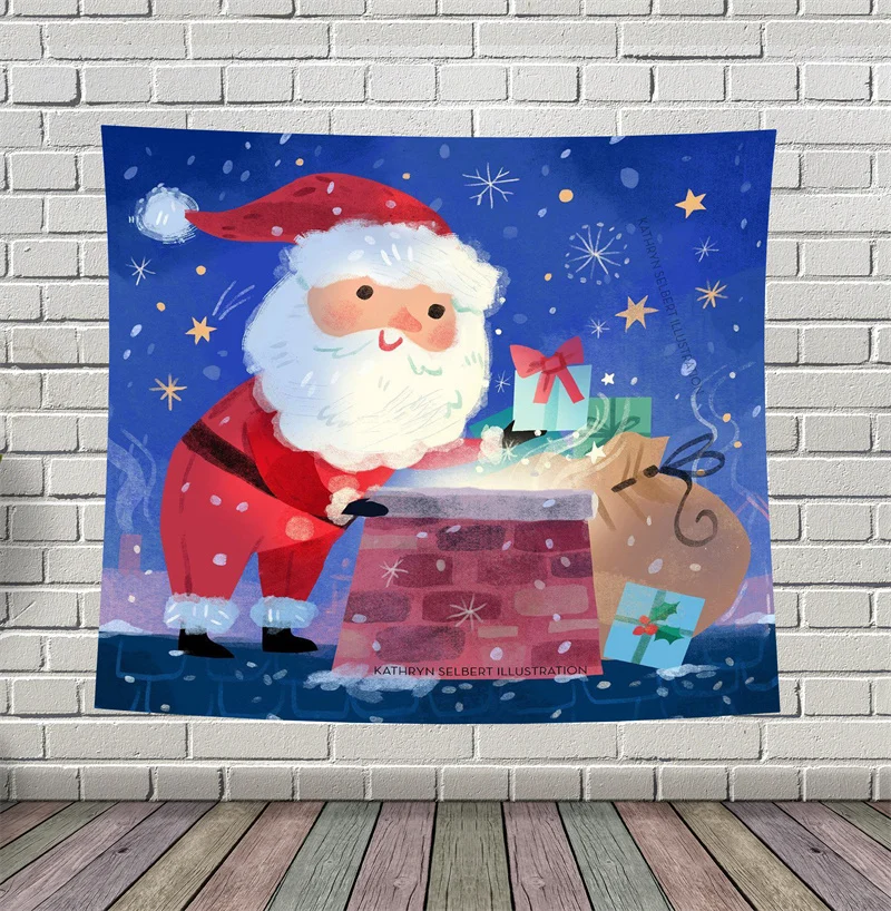 

Christmas Santa Claus Kawaii Cartoon Tapestry for Kids Girl Gift Living Room Decoration Wall Hanging Bedroom Wall Carpets