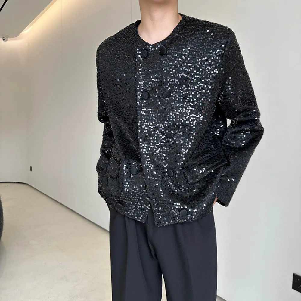 

Men's New Solid Color Long-Sleeved Sequined Jacket American Retro Fashion Trend High Street Loose Casual Niche Men's Tops